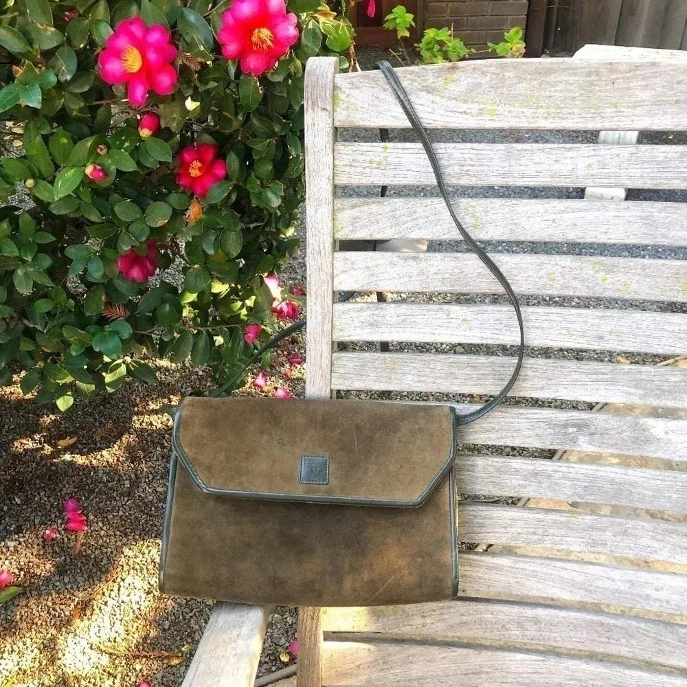 Anne Klein Vintage Olive Green Suede and Leather Shoulder Crossbody Clutch Purse